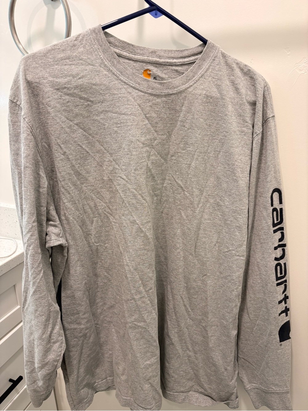 Carhartt Gray Long-Sleeve Crewneck Tee with Sleeve Logo